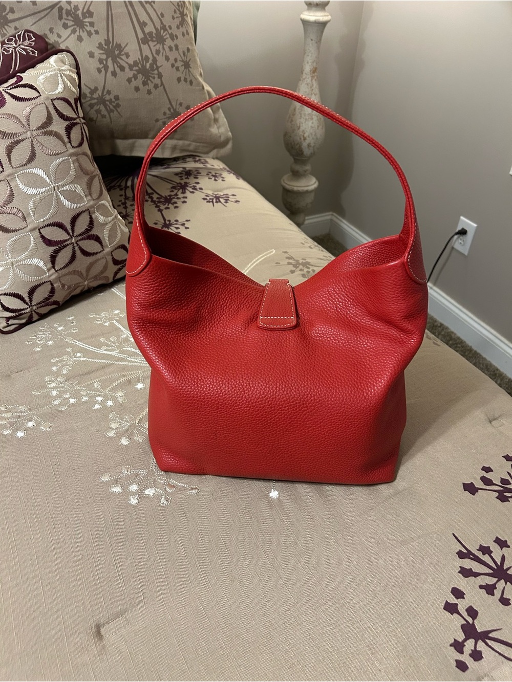 Dooney & Bourke Red Pebbled Leather Shoulder Bag with Gold Hardware - Picture 3 of 12